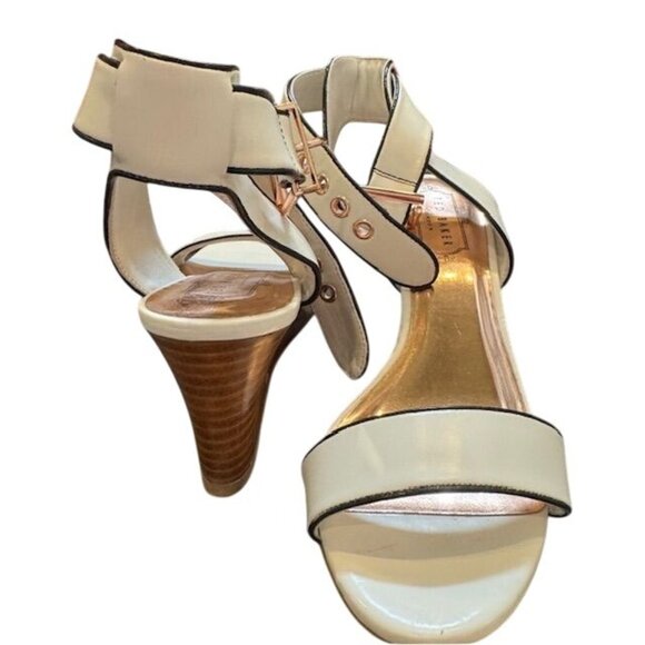 Ted Baker White & Gold Leather Wedge Sandals With Adjustable Straps - Picture 11 of 11